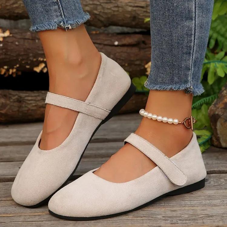 Woman's Casual Flats Shoes Round Toe Large Size Ladies Shoes Retro French Mary Jane Dress Flat New Summer Solid Comfortable Shoe
