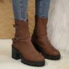 Fashion Shoes for Women 2024 High Quality Zipper Women's Boots Winter Round Toe Solid Short Barrel Chunky Heels Large Size Fashion Boots