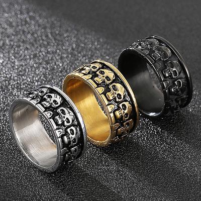Gothic Style Punk Retro Black Biker Ring Men Hiphop Rock Stainless Steel Skull Finger Rings Party Accessories Jewelry