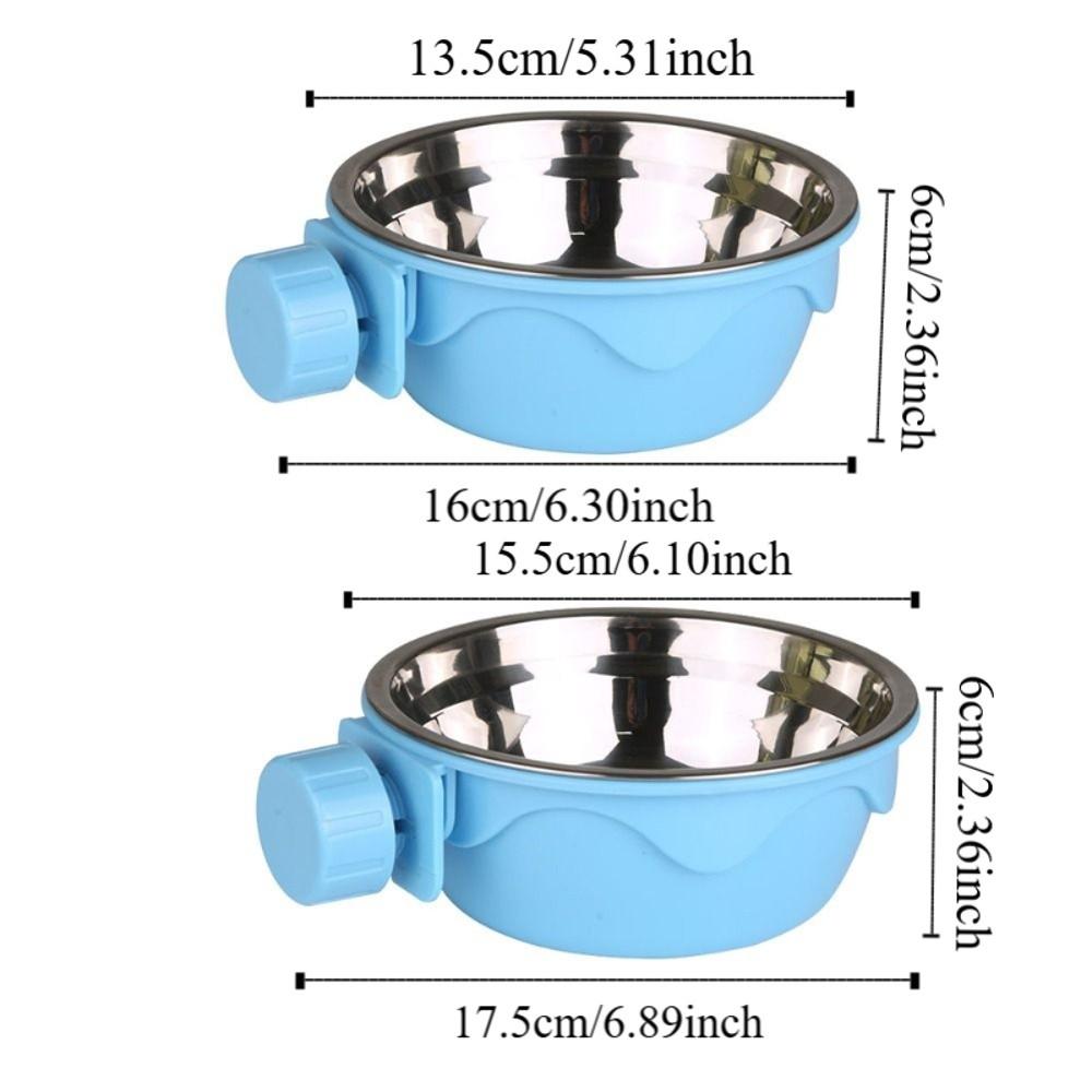 Non Tip Over Cage Mounted Cat Feeder Stainless Steel Cat Food Water Dish  Dog Feeding