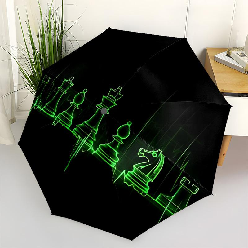 1pc Chess Heartbeat Automatic Folding Umbrella - Windproof Compact Travel Umbrella with Auto Open/Close, 8-Rib Heavy-Duty Shaft for Women/Men A008