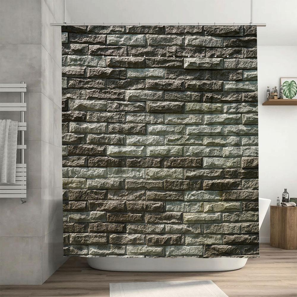 3D Brick Effect Shower Curtain Waterproof Decorative Home Bathroom Accessories 180X165Cm Black/Gray