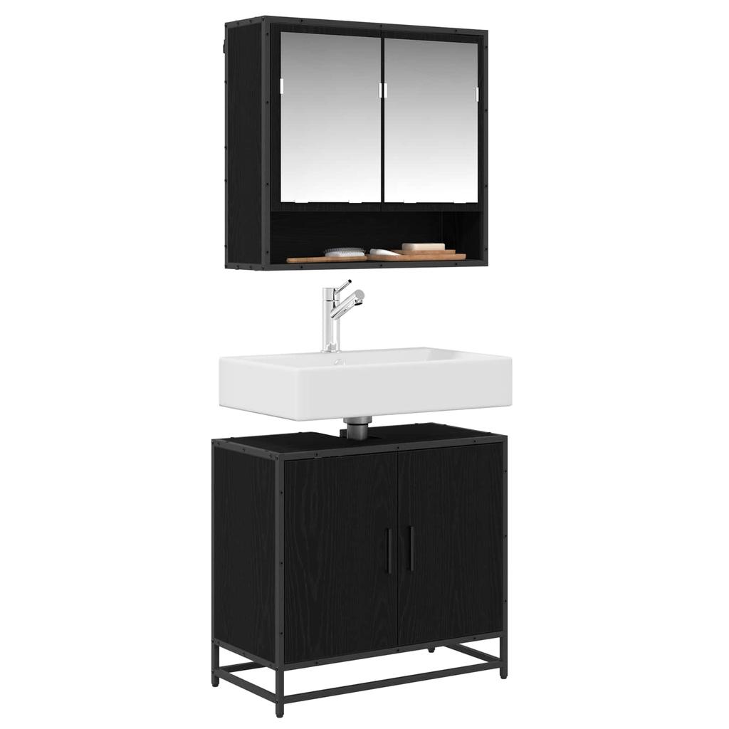Washbasin Cabinet with Door Black Oak Effect 65 x 33 x 60 cm