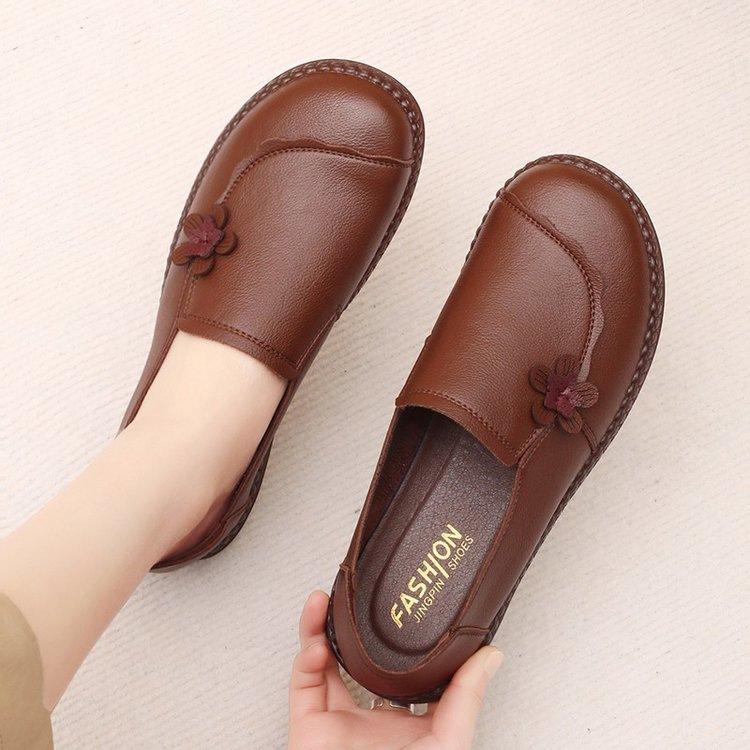 Soft Leather Single Shoes Comfortable Beef Tendon Sole Soft Sole Spring New Medium Non-slip Grandma Shoes