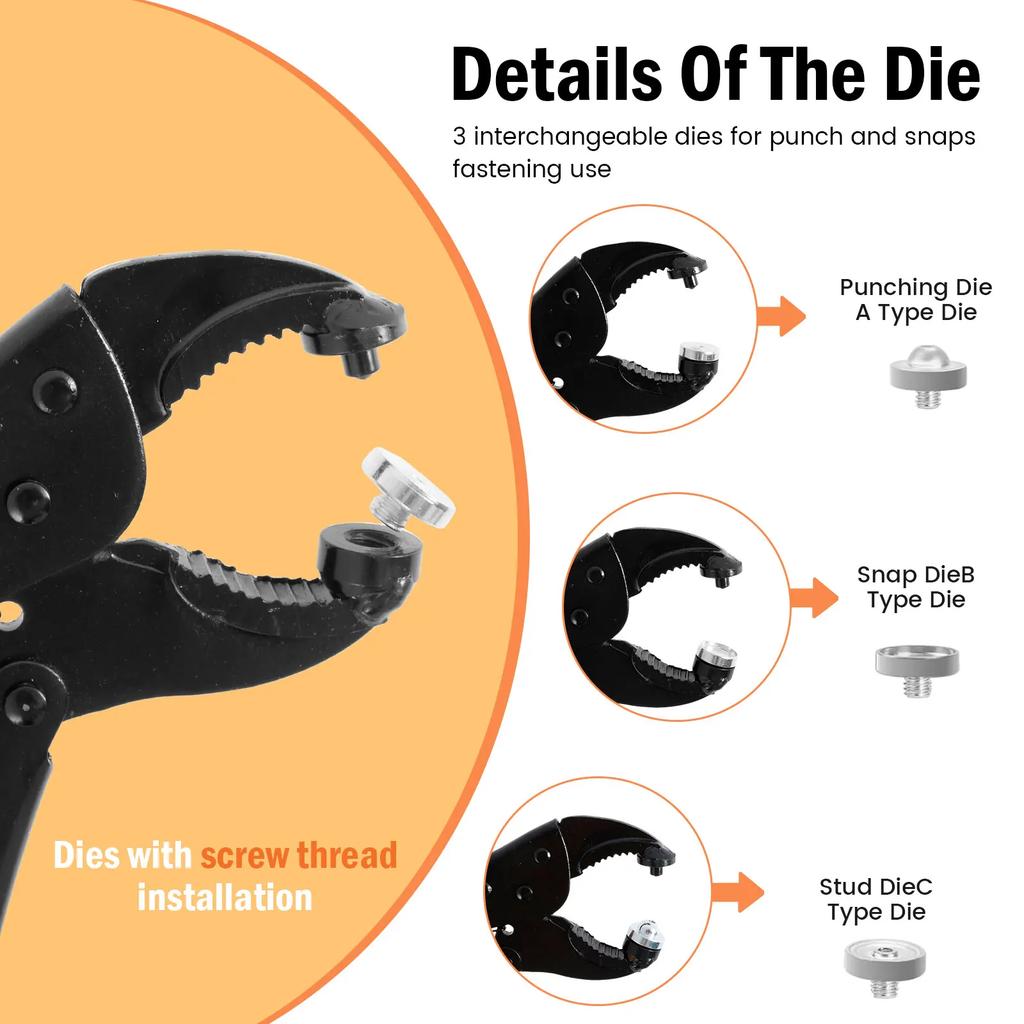 60Sets Snap Fastener Tool Kit Heavy Duty Snap Button Tool Kit with Adjustable Snap Pliers Metal Snap Buttons Marine Snap Kit