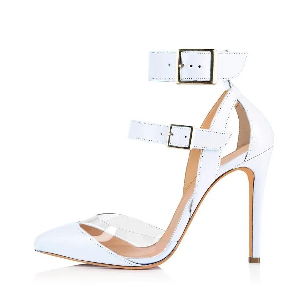 Women Sandals Stilettos Summer Sexy Transparent PVC Fashion Pointed Toes High Heels Ankle Strap Sandal Party Wedding Shoes