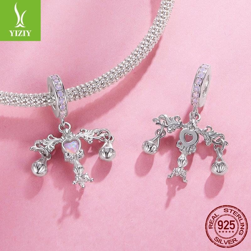 French Romantic Libra 925 Sterling Silver Pendant Accessories Vintage Love Opal Diy Beads
