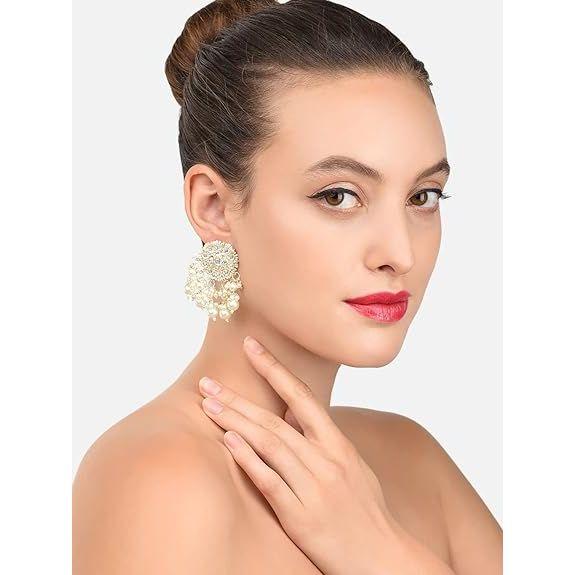Gold Tone Kundan & Pearls Wedding Collection Dangle Earring For Women