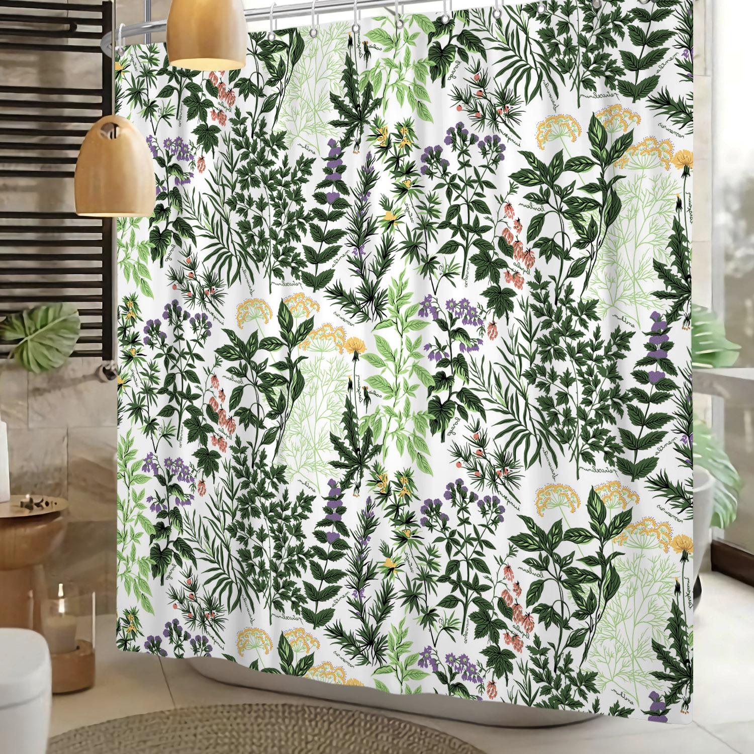 

Tropical Plant Leaf Shower Curtain Watercolor Leaves Print Bathroom Decoration Polyester Fabric Waterproof Bath Curtain 12 Hooks W60H190(CM)-1 Pcs