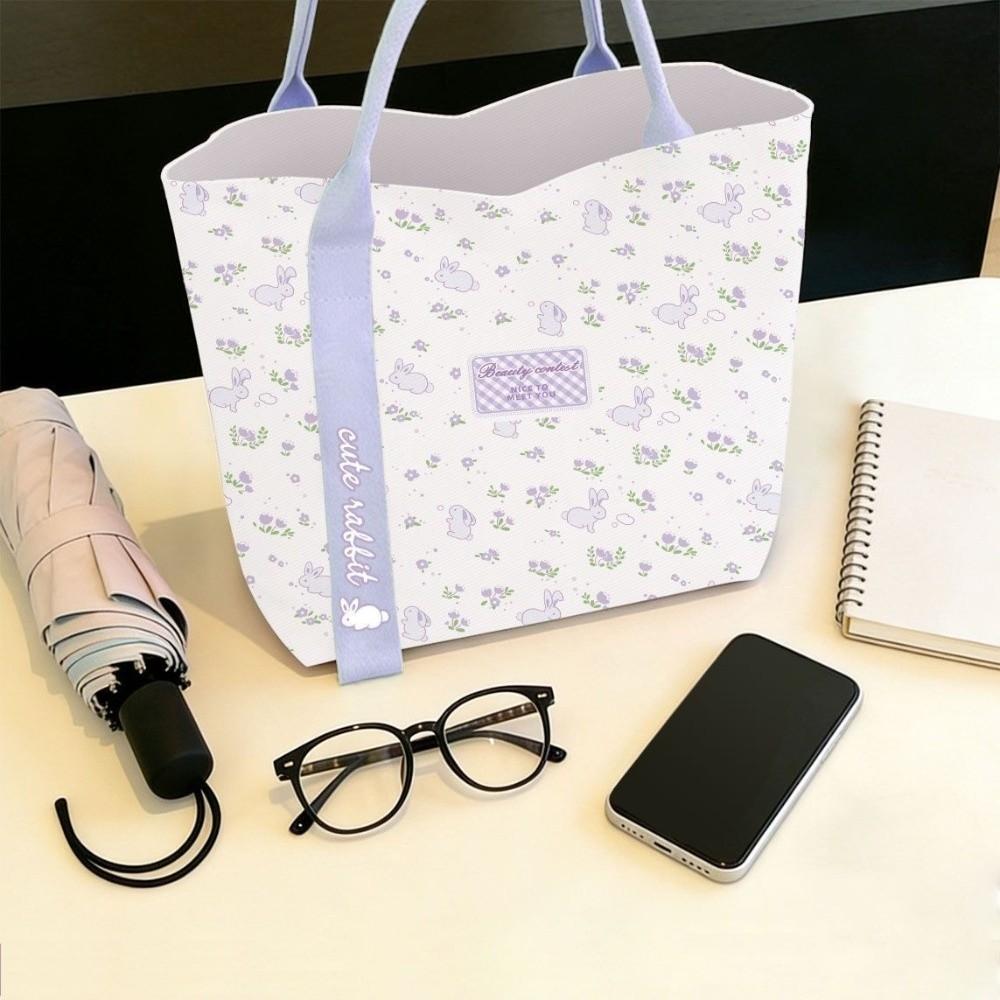 New Rabbit Canvas Bag Cartoon Large Capacity Tote Bag Versatile Floral Shoulder Bag Student