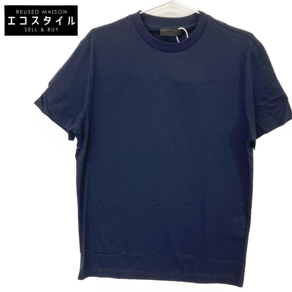 PRADA UJM492 Triangle Logo Navy Crew Neck T-Shirt tops M blackUsed