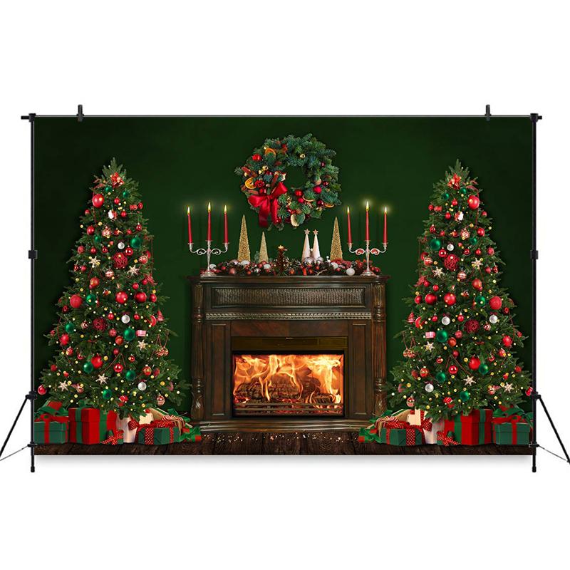 Mocsicka Christmas Photography Background Winter Indoor Xmas Tree Fireplace Window Gift Decoration Photo Backdrop Prop Photocall