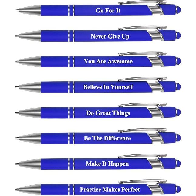 ELANE 8 Pcs Personalized Ball Point Pens with Stylus Tips Ballpoint Smooth Writing Pens,1.0 Mm 2-in-1 Stylus Pens for Touch Screens Pirational Gifts