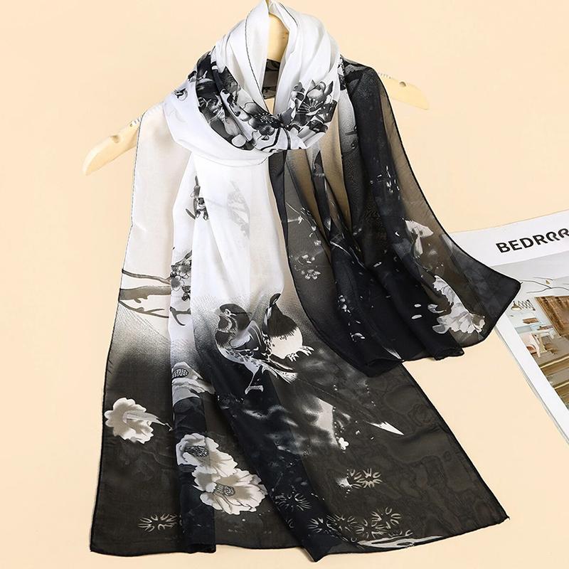  New Fashion Summer Women Beach Scarf Floral Designer Chiffon Silk Shawls Female Headband Wraps Sunscreen Hijab