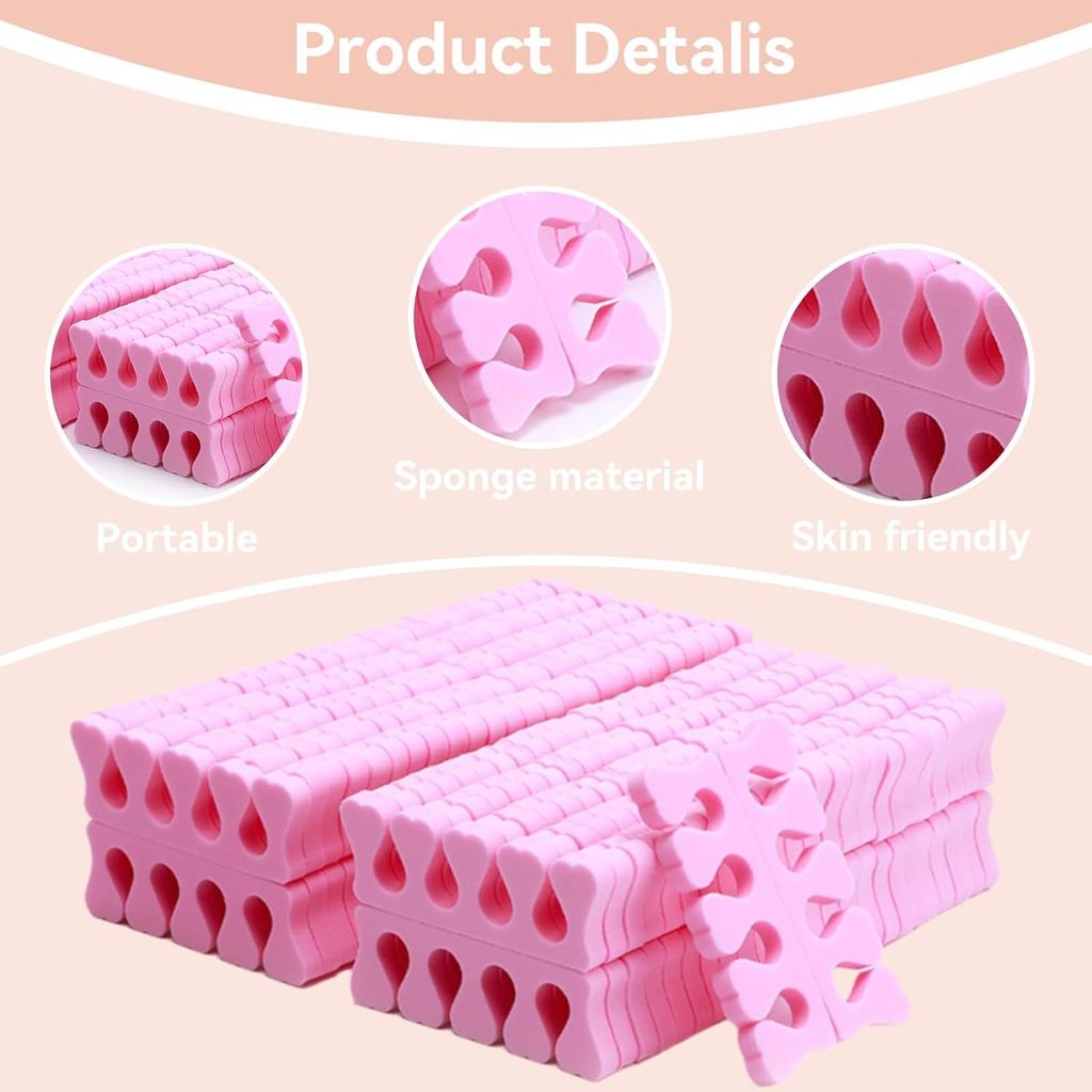 100PCS Sponge Toe Separator, Soft Toe Spreader Nail Art Finger Separator Divider Spacer Manicure Pedicure Tool for Nail Polish (Pink)