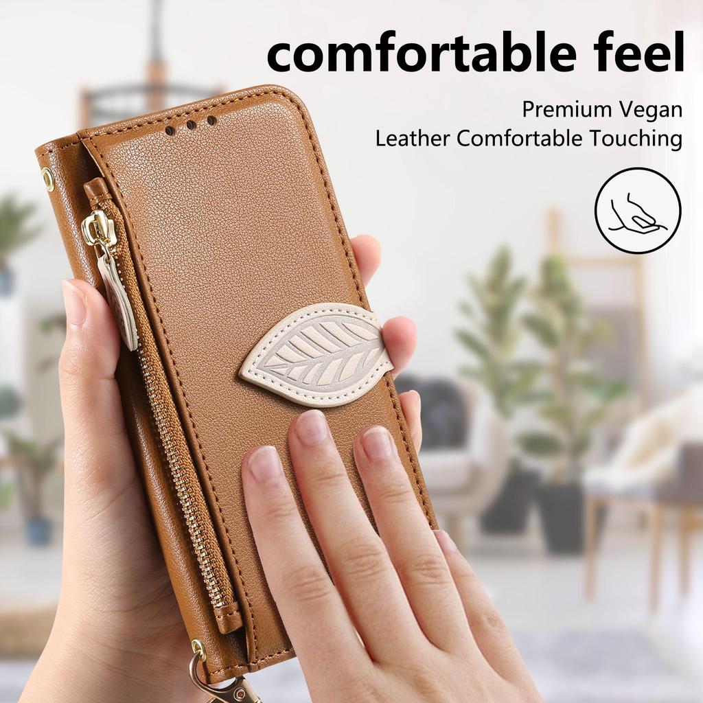 iPhone 17 Leaf Leather Flip Case with Crossbody Strap