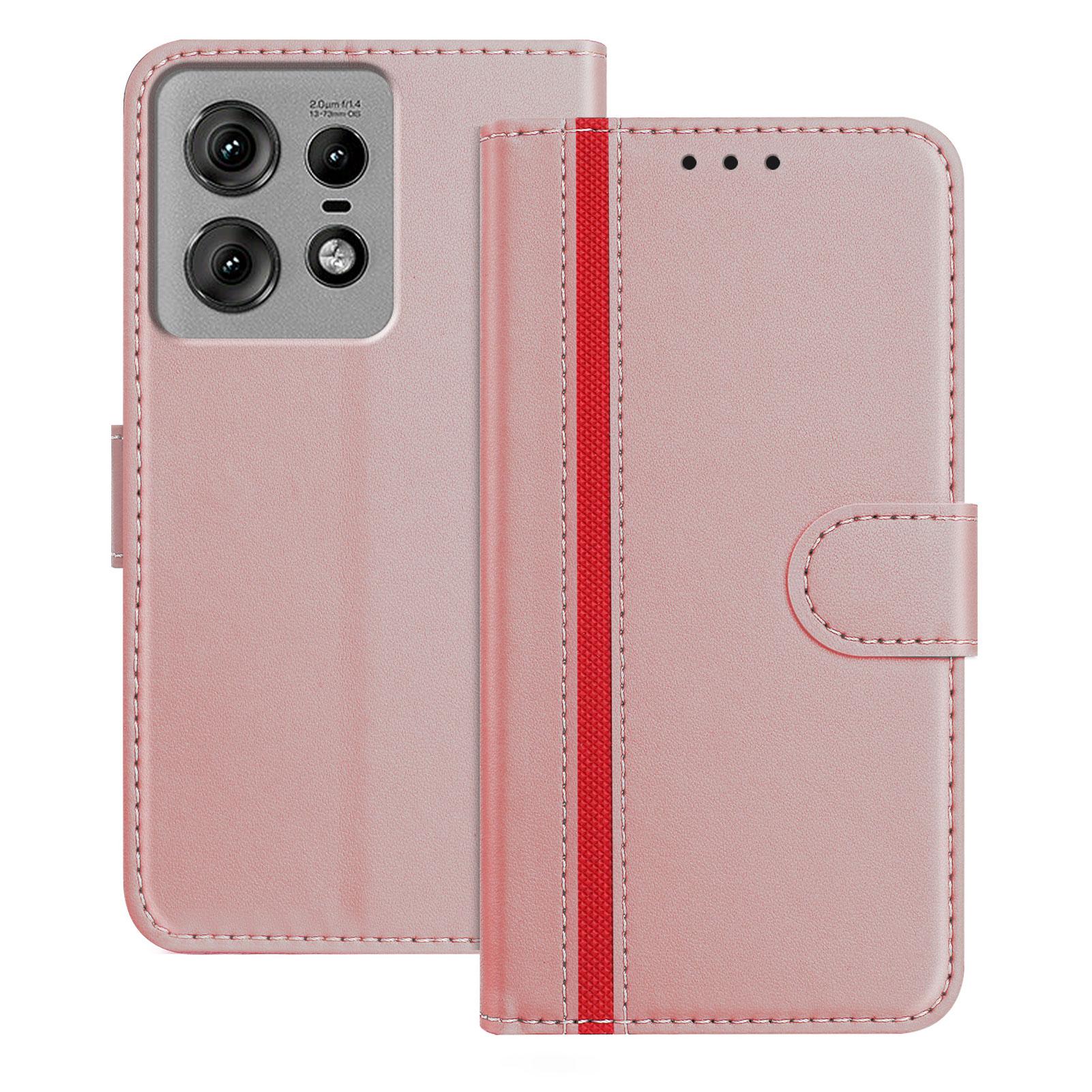 

For Motorola Edge 50 Pro 5G Phone Cases Wallet Stand Color Splicing Leather Cover with Magnetic Clasp Rose Gold