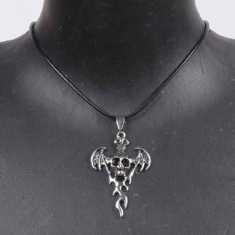 Gothic Halloween Skull Necklace Pendant Neckchain Feature Winged Charm Accent for Punk Outfits Costume Parties