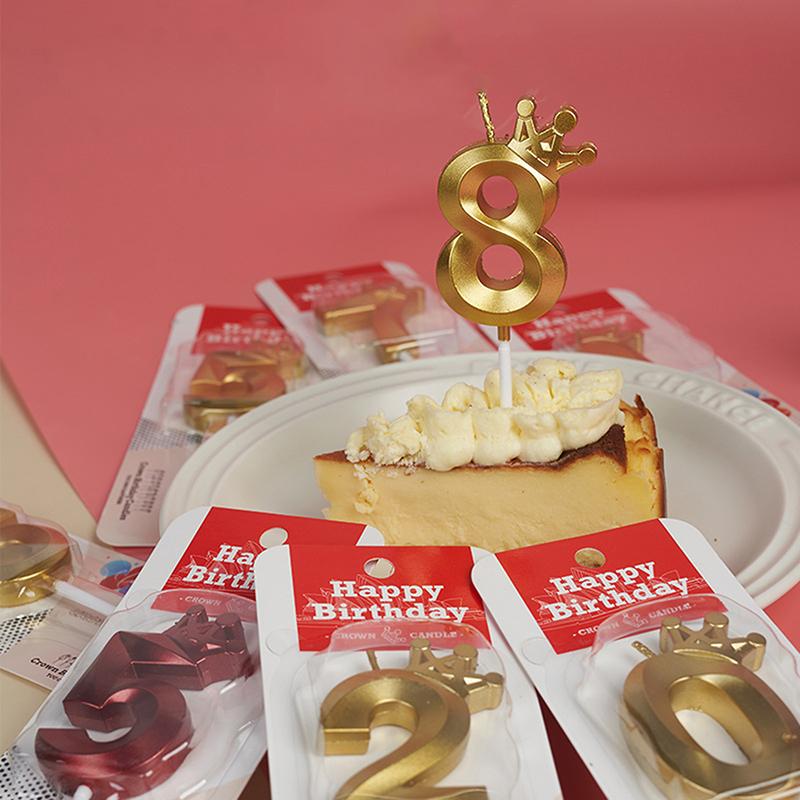 1 Pc Gold Crown Digital Candle Number Birthday Cake Candle Kids Birthday Party Wedding Cake Candle 0-9 Number Candle