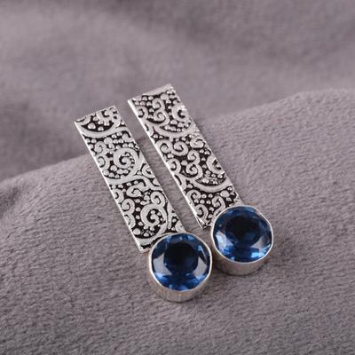 Brincos de Topázio Azul Londres em Prata de Lei Sólida 925, Joias de Brincos de Pedras Preciosas Feitas à Mão, Presentes Para Esposa Brincos Novos