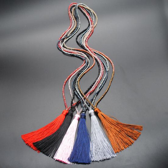 Fashion Women Tassel Pendant Faux Crystal Beaded Long Necklace Jewelry Gift