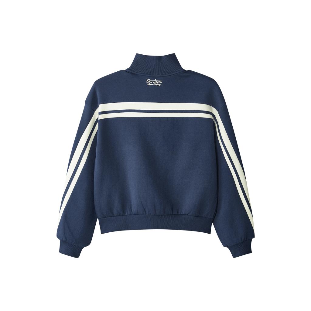 Skechers Retro Color Block Striped Warm Fashion Comfortable Stand Collar Zip Jacket Women Jackets Navy-Blue L324W021-002Z