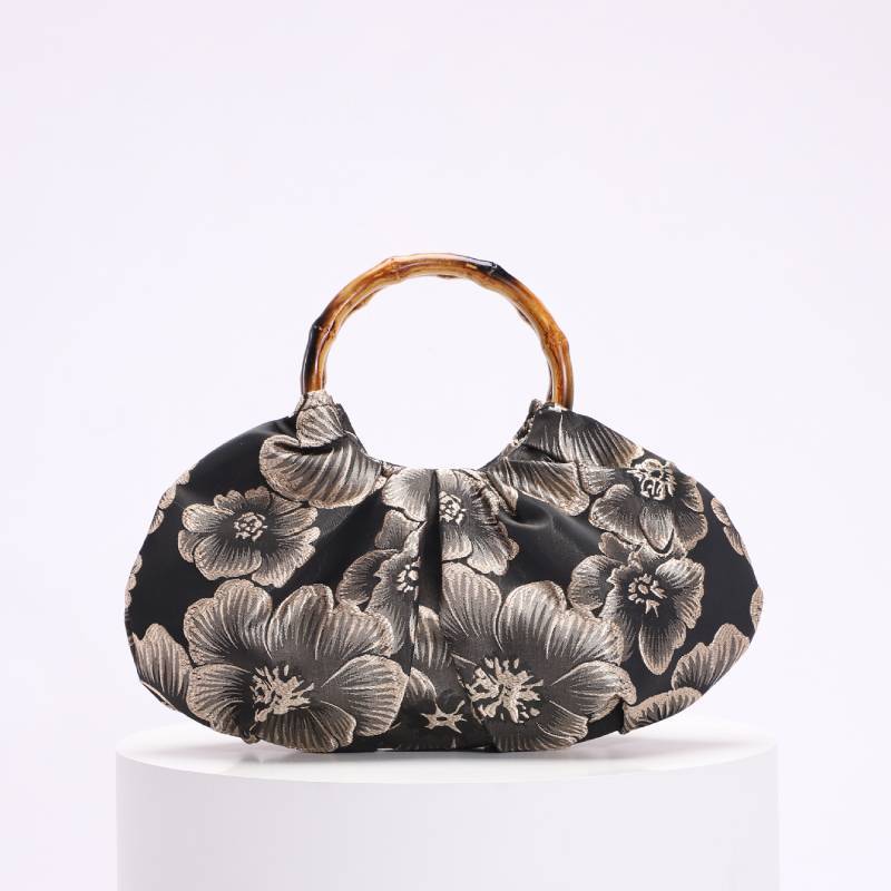 Borsa Portatile in Stile Cinese Vintage con Tessuto Jacquard Ricamato per Uso Quotidiano