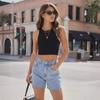 Women's Stylish Raw Edge Denim Shorts: Simple, Versatile Design for Popular European and US Markets