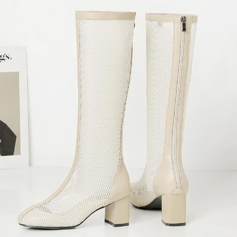 Modische hohe Stiefel für Damen 2026 Frühling Sommer Kniehohe Stiefel Schwarz Weiß Spitze Party Schuhe Damen Stiefel Große Größe 45