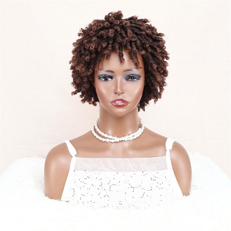 Synthetic Braided Wig for Women Locs Crochet Twist Hair Short Afro Ladies Dreadlock Light Brown Daily Curly Cool Girls