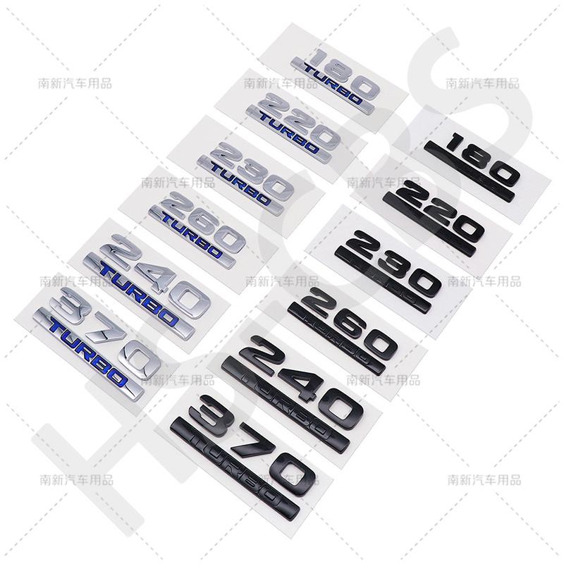 AAYI1  ABS 260 220 370 240 180 230 Letter Turbo Displacement Logo Turbo Rear Trunk Emblem Badge Stickers Accessories Car Styling