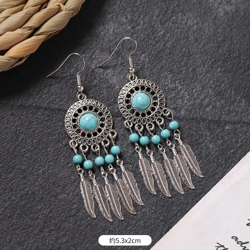 Bohemian earrings retro personality simple long fringed earrings women's high-end vacation style earrings