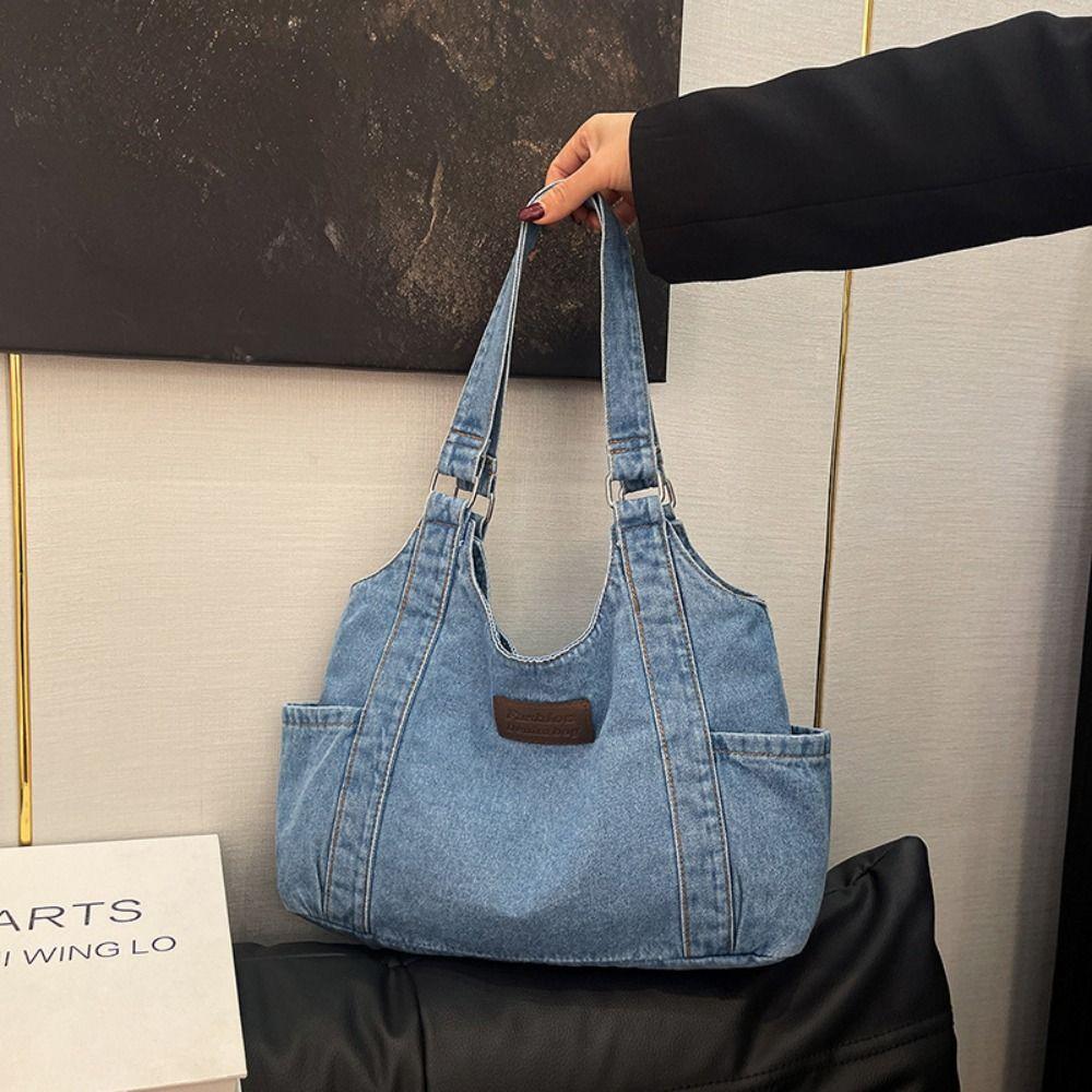 Simple Canvas Tote Bag Korean Style Underarm Packs Fashion Denim Shoulder Bag Girls