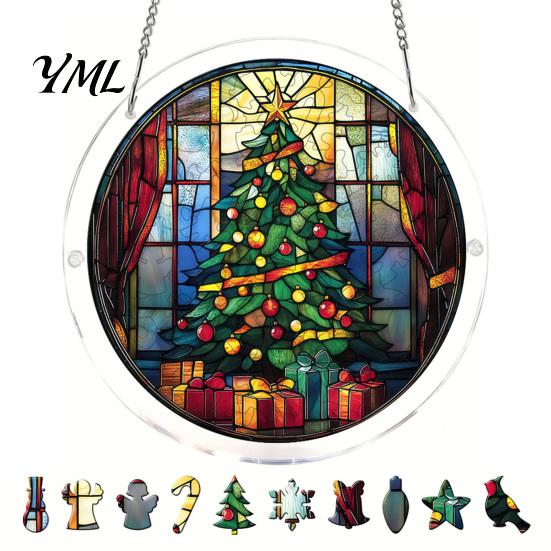 Translucent Puzzle Art Christmas Acrylic Suncatcher, Holiday Tree Snowman Stockings Red Bird Sun Catcher Pet Lover Gift Idea Kit for Adults,