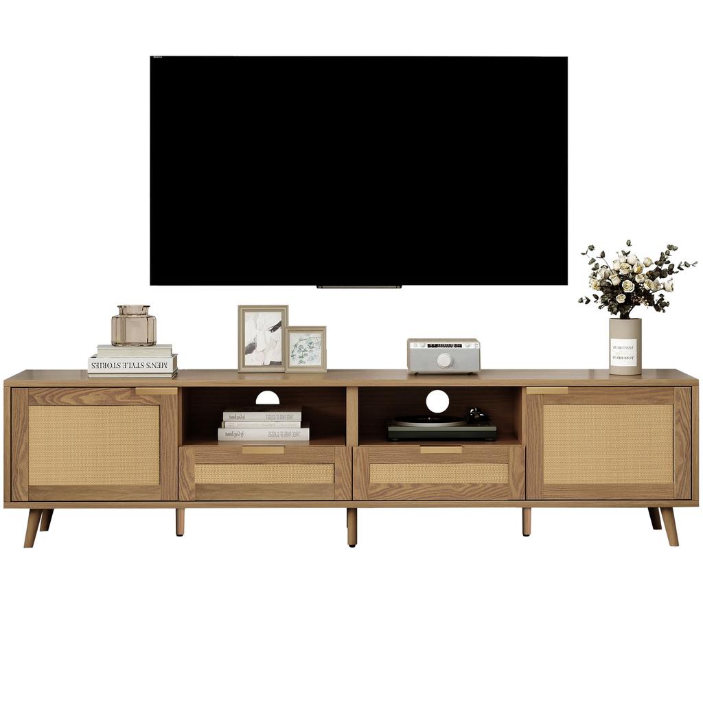 (=N625P237970971A)TV Stand, 200*37*49 cm, Plastic Rattan Design TV Stand, Solid Wood Legs TV Stand, Rattan TV Panel