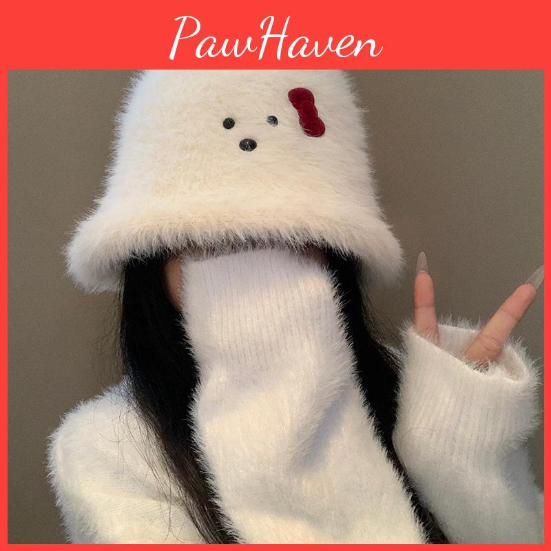 Plush White Stylish Fisherman Hat With Bow For Women Perfect For Winter Fall