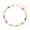 Gold Plated Rainbow Baguette CZ Link Bracelet – Dainty Colorful Jewelry, Sparkle Gift for Women