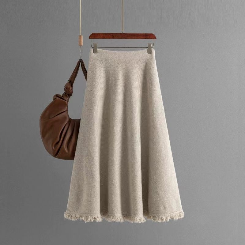 

Модный стиль Новое чувство дизайна Кисточка Высокая талия Вязаная юбка С высокой талией Вязаная юбка Khaki All yards