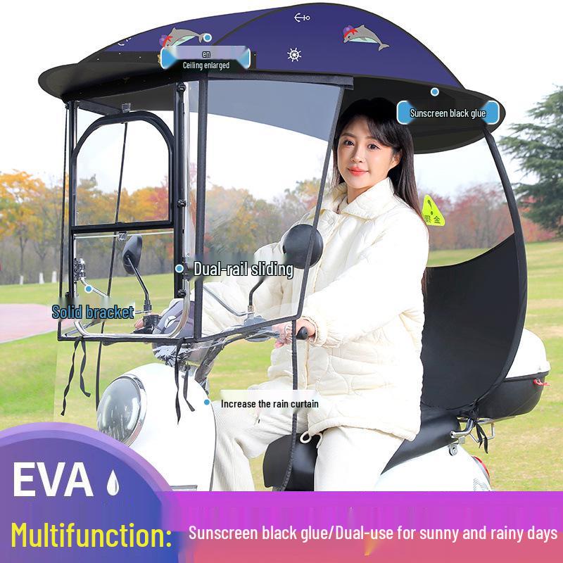Electric Vehicle Sunshade and Rain Canopy for Bikes and Motorcycles