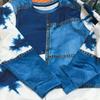 Europäische Und Amerikanische Damenbekleidung Neue Modelle Kariert Nachahmung Kunstdenim-Druck Rundhals Langarm T-Shirt( Nicht-Denim-Stoff)