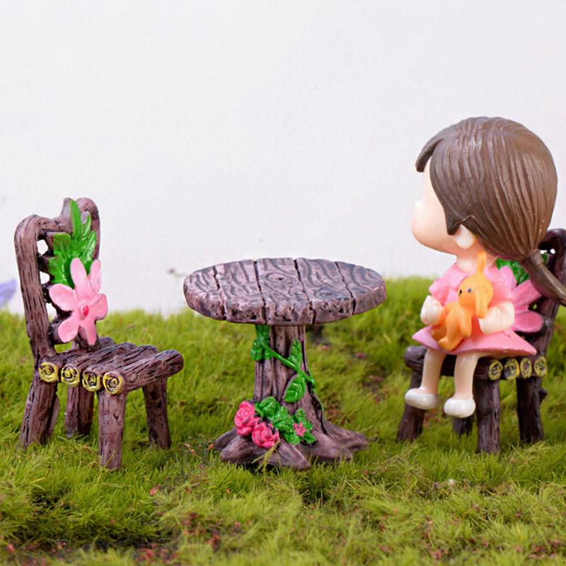 3 Stück/Set Tisch Stuhl Handwerk Mini Miniatur Figur Gartendekor Mikrolandschaft