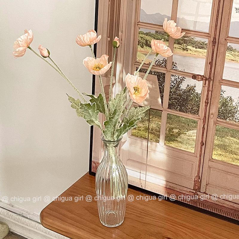 Blue Iceland Poppy Silk Flower Bouquet for Living Room Decoration