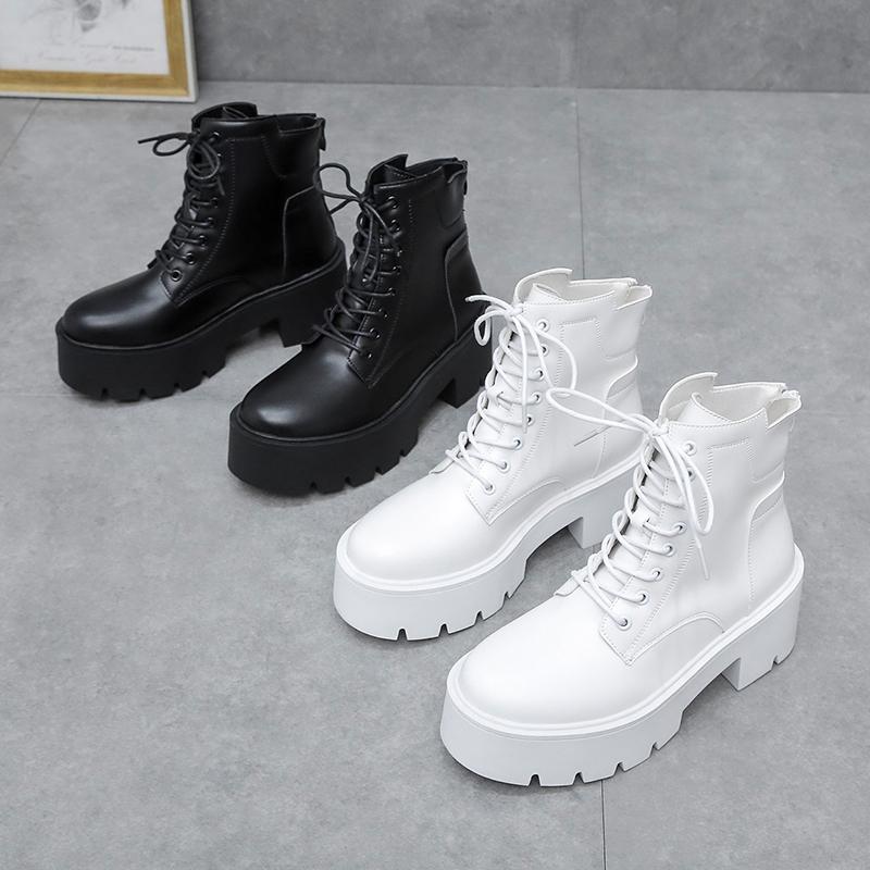 Rimocy Podzim Zima Robustní Motorkářské Boty Dámské Punkový Styl Silná Podrážka Bílé Kotníkové Boty PU Kůže Platformové Kotníkové Boty Žena