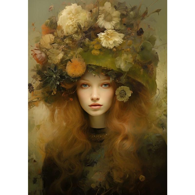 Floral Beauty Flowery Hat Hair Poster Canvas Printing Flowers with Women Home Room Decor Girls Room Bar Wall Art Picture Prints