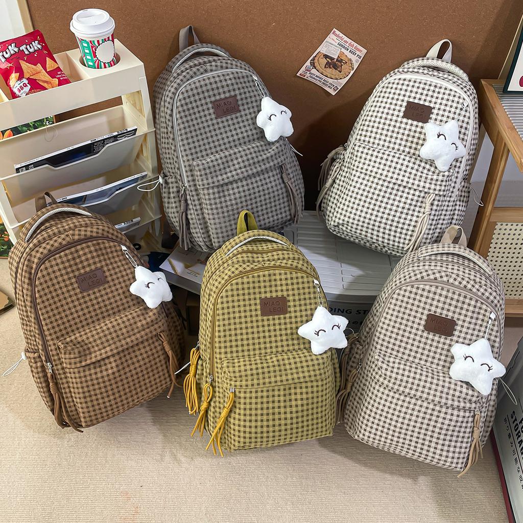 Schoolbag High Value Mori Small Fresh Plaid Girl Heart Travel Backpack Korean Version Ins Style Student Party Class Backpack