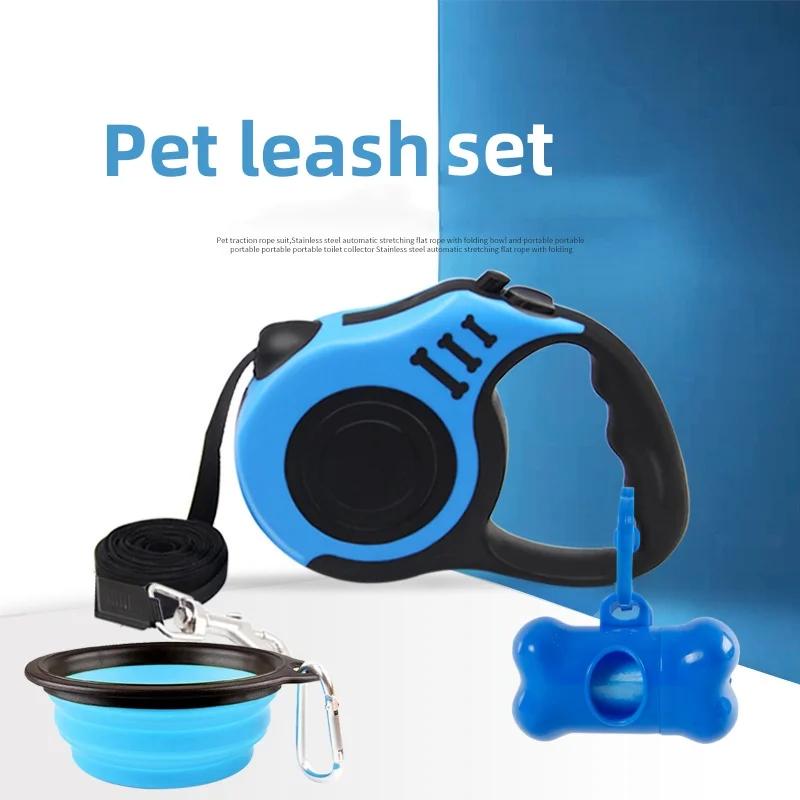 

Retractable Dog Leash Outdoor Set with Collapsible Bowl Waste Bag Holder Automatic Towing Rope for Walking Hiking Camping Travel