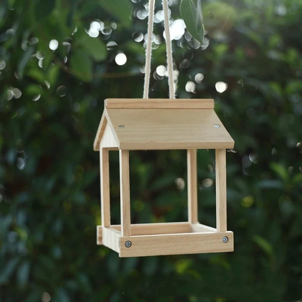 Wooden Bird Feeder House Wear-resistant Open Bird Feeder Rain Shelter Hanging Birdhouse  Pathway