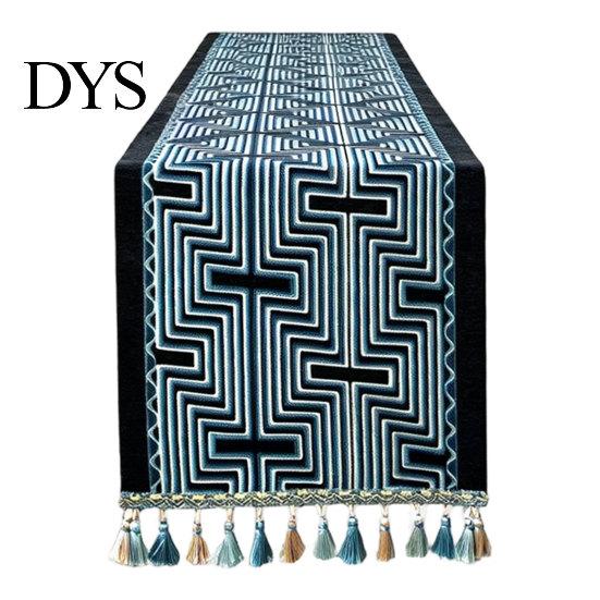 Jacquard Table Runner Geometric Runner, Colorful Triangles Vintage Floral Tassel Edge with Edges for Home Farmhouse Dining Decor Soft