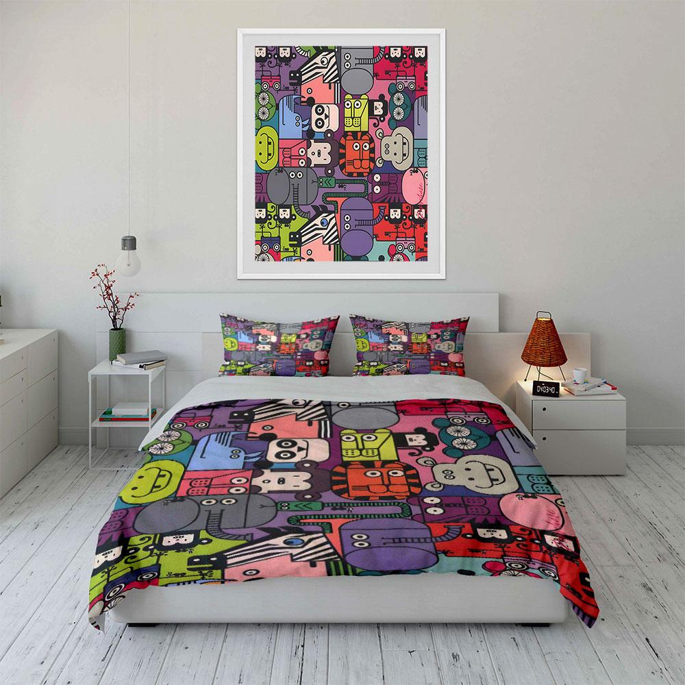 Cartoon Animal Puzzle Design Printed Duvet Cover Set 1 Duvet Cover+2 Pillowcasemulti Size Bedroom Bedding Decor Luxury Gifts