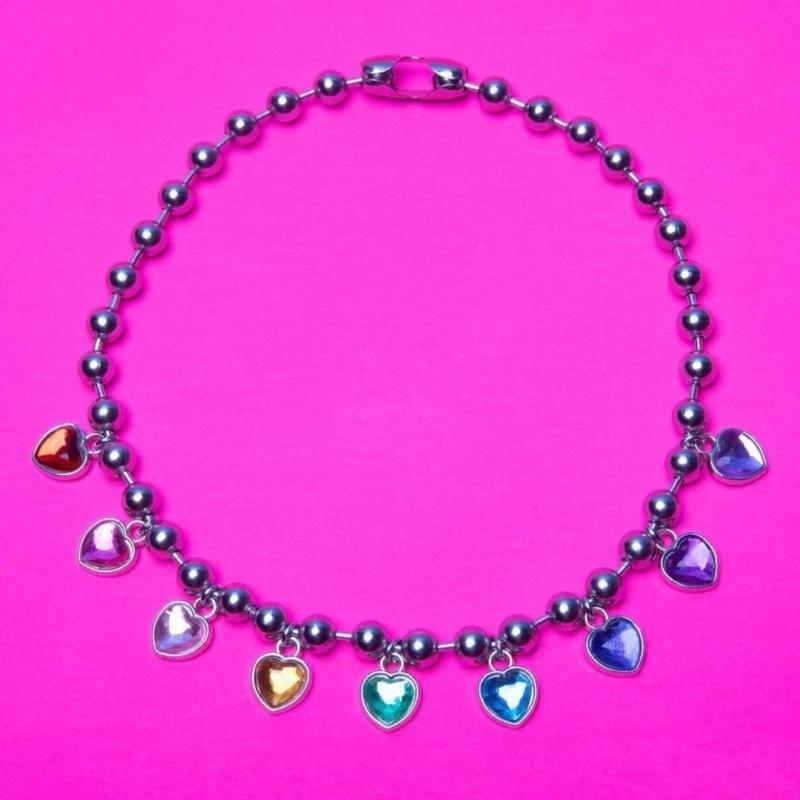 Bunte Herzperlen-Anhänger-Halskette Modische Herzperlen-Ketten-Choker-Halskette Damen Mädchen Geburtstag Valentinstag Geschenk